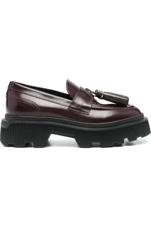 santoni Buty, Kobieta, Czerwony, 36 EU, Skóra, Bordowe mokasyny ze skóry cielęcej z frędzlami