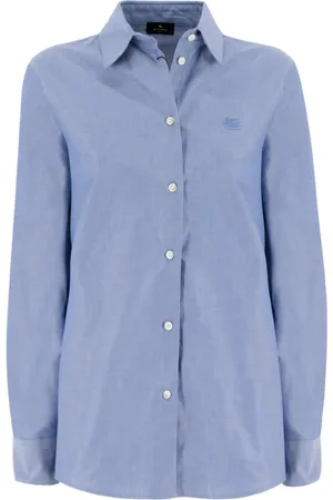 Etro Bluzki, Kobieta, Niebieski, S, Bluzka z haftem Pegasus z bawełny Oxford
