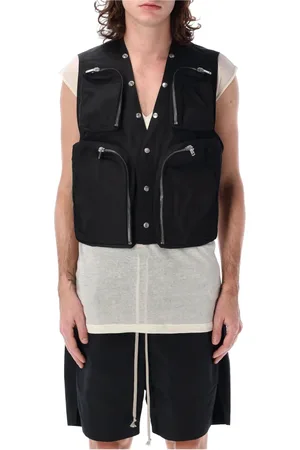 Rick Owens Kurtki, Mężczyzna, Czarny, L, Poliester, Czarna kamizelka cargo z kieszeniami Bauhaus