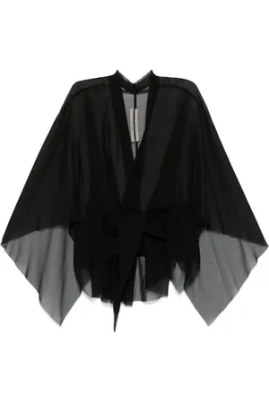 Rick Owens Kurtki, Kobieta, Czarny, M, Szyfon, Czarna kurtka z jedwabnego szyfonu z dekoltem w serek