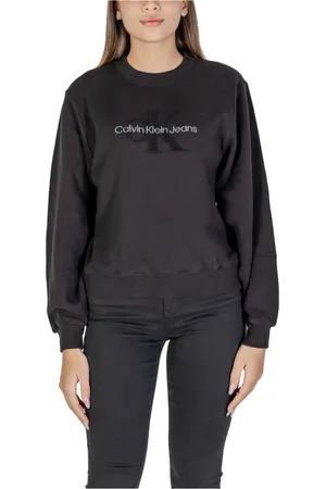 Calvin Klein Bluzy, Kobieta, Czarny, L, Sweter Damski Chenille Monologo