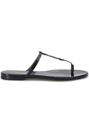 Saint Laurent Buty, Kobieta, Czarny, 36 EU, Skóra, Cassandra Skórzane Sandały na Płaskiej Podeszwie
