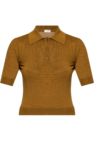 Saint Laurent Koszulki, Kobieta, brązowy, M, Wełna, Brązowa dzianinowa koszulka polo