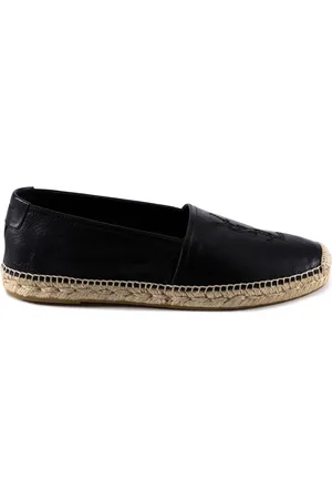 Saint Laurent Buty, Mężczyzna, Czarny, 45 EU, Skóra, Skórzane espadryle z haftem