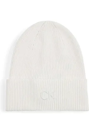 Calvin Klein Akcesoria, Kobieta, Biały, ONE SIZE, Kaszmir, Luksusowa Bawełniana Czapka z Kaszmirem