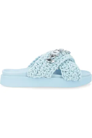INUIKII Buty, Kobieta, Niebieski, 37 EU, Niebieskie Plecione Buty z Kamieniami