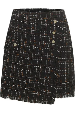 Riani Spódnice, Kobieta, Czarny, M, Tweed, Tweedowa mini spódniczka z kraciastą lamówką