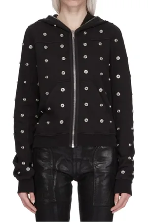 Rick Owens Bluzy, Kobieta, Czarny, S, Bawełna, Rozpinany kardigan z dżerseju bawełnianego z ćwiekami