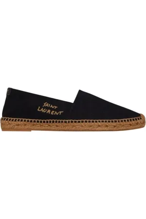 Saint Laurent Buty, Kobieta, Czarny, 36 EU, Bawełna, Haftowane espadryle z płótna