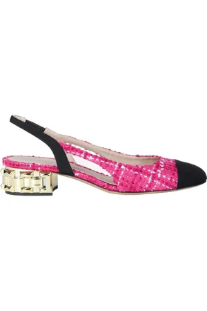 ROBERTO FESTA Buty, Kobieta, Różowy, 38 EU, Tweed, Fuksjowe sandały Slingback z tweedu ze złotymi detalami