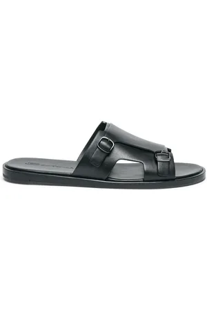 santoni Buty, Mężczyzna, Czarny, 41 1/2 EU, Skóra, Skórzane sandały
