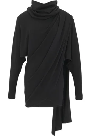 Saint Laurent Sukienki, Kobieta, Czarny, M, Wełna, Czarna wełniana sukienka z kapturem typu wrap