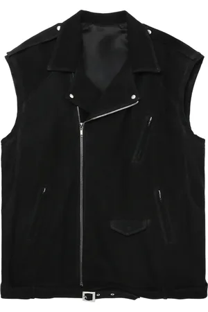 Rick Owens Kurtki, Kobieta, Czarny, ONE SIZE, Skóra, Czarna Skórzana Kamizelka Motocyklowa