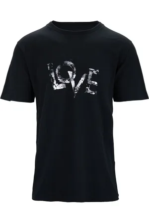 Saint Laurent Koszulki, Mężczyzna, Czarny, S, Bawełna, Bawełniany T-shirt z Nadrukiem Love z Okrągłym Dekoltem