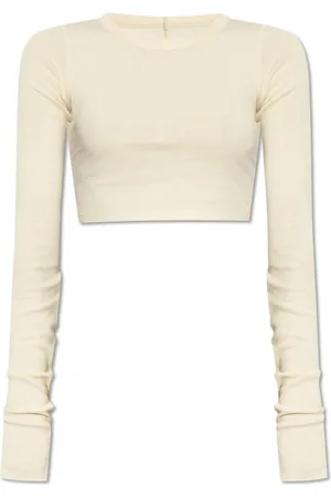 Rick Owens Koszulki, Kobieta, Beżowy, S, Bawełna, LS Crop T