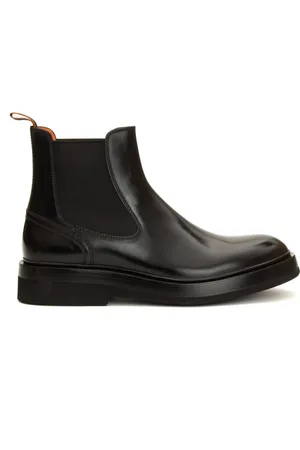 santoni Buty, Mężczyzna, Czarny, 43 1/2 EU, Skóra, Czarne skórzane botki Chelsea