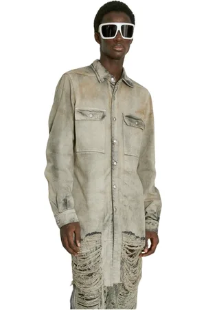 Rick Owens Kurtki, Mężczyzna, Szary, M, Bawełna, Kurtka jeansowa z efektem znoszenia