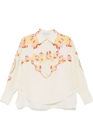RAQUEL DINIZ Bluzki, Kobieta, Wielobarwność, M, Bahia Flared Koszula lniana Ivory Print