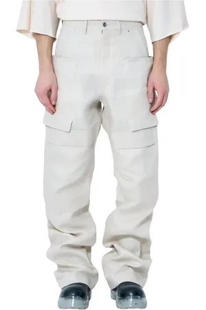 Rick Owens Spodnie, Mężczyzna, Beżowy, W30, Len, Strukturalne spodnie cargo