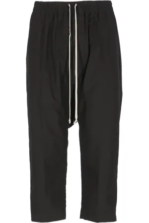 Rick Owens Spodnie, Mężczyzna, Czarny, M, Bawełna, Czarne bawełniane spodnie cropped z elastyczną talią