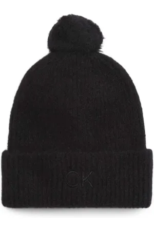 Calvin Klein Akcesoria, Kobieta, Czarny, ONE SIZE, Len, Czarna Czapka z Alpaki i Wełny