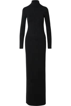 Saint Laurent Sukienki, Kobieta, Czarny, S, Wełna, Sukienka z Prążkowanej Wełny Virgin
