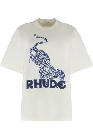 Rhude Koszulki, Kobieta, Biały, S, Bawełna, Bawełniana koszulka T-shirt z nadrukiem z przodu