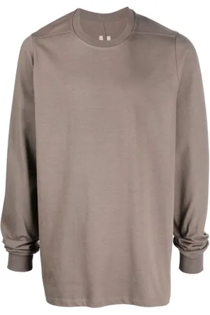 Rick Owens Bluzy, Mężczyzna, brązowy, S, Bawełna, Koszulka z długim rękawem i okrągłym dekoltem