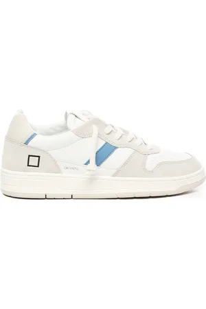 D.A.T.E. Buty, Mężczyzna, Biały, 43 EU, Zamsz, Białe Skórzane Sneakersy z Dzianinowymi Sznurowadłami