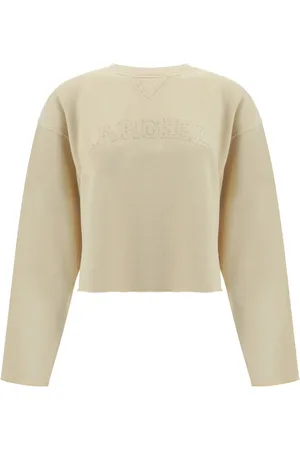 Maison Margiela Swetry, Kobieta, Beżowy, S, Żółty Sweter z Haftowanym Logo
