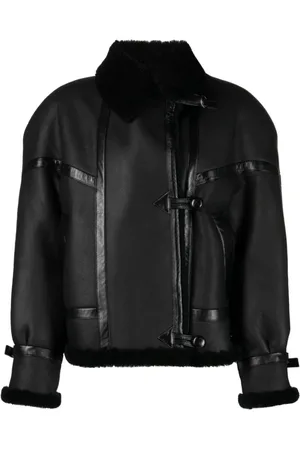Saint Laurent Kurtki, Kobieta, Czarny, S, Skóra, Kurtka Pilotka ze Skóry z Kożuchem