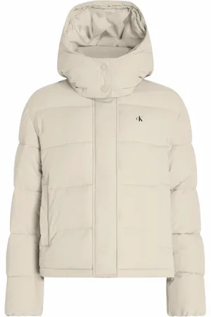 Calvin Klein Kurtki, Kobieta, Beżowy, S, Len, Beżowa Sweterkowa Kurtka z Zamkiem i Kapturem