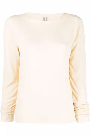 Rick Owens Bluzy, Kobieta, Beżowy, M, Bawełna, Swobodny sweter z okrągłym dekoltem