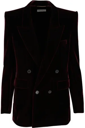 Saint Laurent Kurtki, Kobieta, Czarny, M, Bordowa aksamitna marynarka z klapami w szpic
