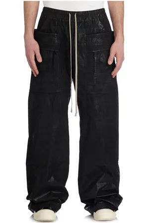 Rick Owens Spodnie, Mężczyzna, Czarny, M, Szerokie Spodnie Cargo z Trokami