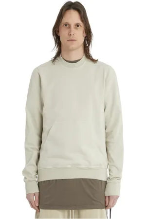 Rick Owens Bluzy, Mężczyzna, Beżowy, M, Bawełna, Koszulka treningowa z długim rękawem i przednimi kieszeniami