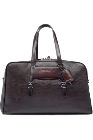 santoni Torebki, Kobieta, brązowy, ONE SIZE, Skóra, Skórzana torba weekendowa z wytłoczeniem