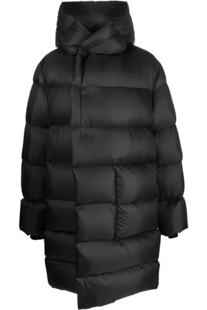 Rick Owens Płaszcze, Mężczyzna, Czarny, XL, Nylon, Puchowy płaszcz z nieodpinanym kapturem