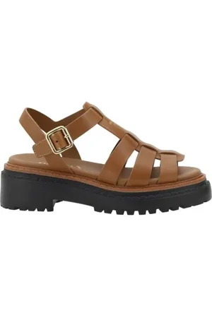 Prada Buty, Kobieta, brązowy, 37 EU, Stylowe skórzane sandały z podeszwą bieżnikową