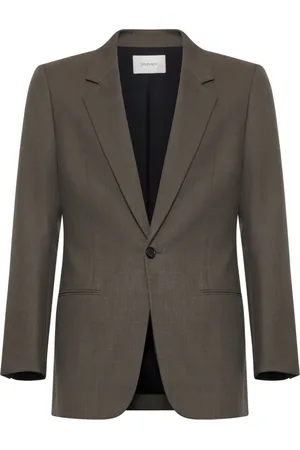Saint Laurent Kurtki, Mężczyzna, brązowy, M, Wełna, Taupe Melange Wełniana, Dopasowana Marynarka Jednorzędowa