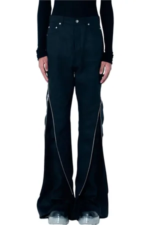Rick Owens Spodnie, Mężczyzna, Czarny, W28, Len, Lniane spodnie typu banana z zamkiem
