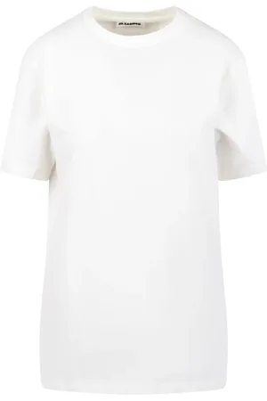 Jil Sander Koszulki, Kobieta, Biały, M, Oversized Crewneck T-shirt z etykietą skórzaną