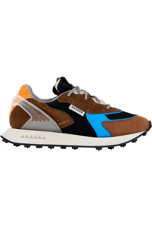 RUN OF Buty, Mężczyzna, Wielobarwność, 41 EU, Brązowe Sneakersy z Pomarańczowymi Detalami