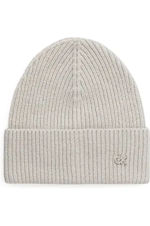 Calvin Klein Akcesoria, Kobieta, Szary, ONE SIZE, Len, Luksusowa Wełniana Czapka