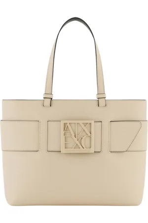 Armani Exchange Torebki, Kobieta, Beżowy, ONE SIZE, Beżowa Torba z Poliuretanem i Zapięciem na Zamek