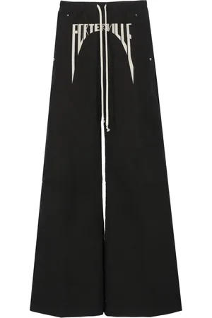 Rick Owens Spodnie, Mężczyzna, Czarny, S, Bawełna, Czarne spodnie palazzo ze sznurkami