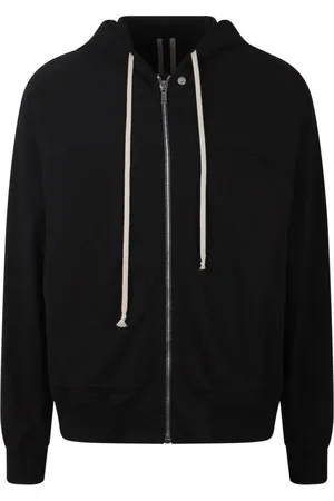 Rick Owens Bluzy, Mężczyzna, Czarny, L, Bawełna, Bawełniana bluza z kapturem zapinana na zamek