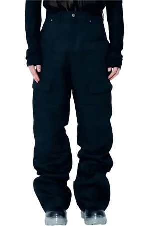 Rick Owens Spodnie, Mężczyzna, Czarny, W30, Len, Strukturalne spodnie cargo