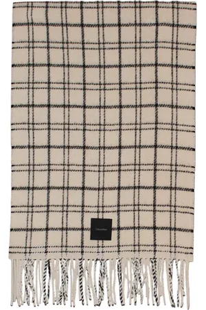 Calvin Klein Akcesoria, Mężczyzna, Beżowy, ONE SIZE, Wełniany Szalik Męski w Kratę