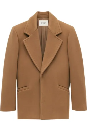 Saint Laurent Kurtki, Kobieta, brązowy, S, Wełna, Krótki płaszcz z wełny wielbłądziej